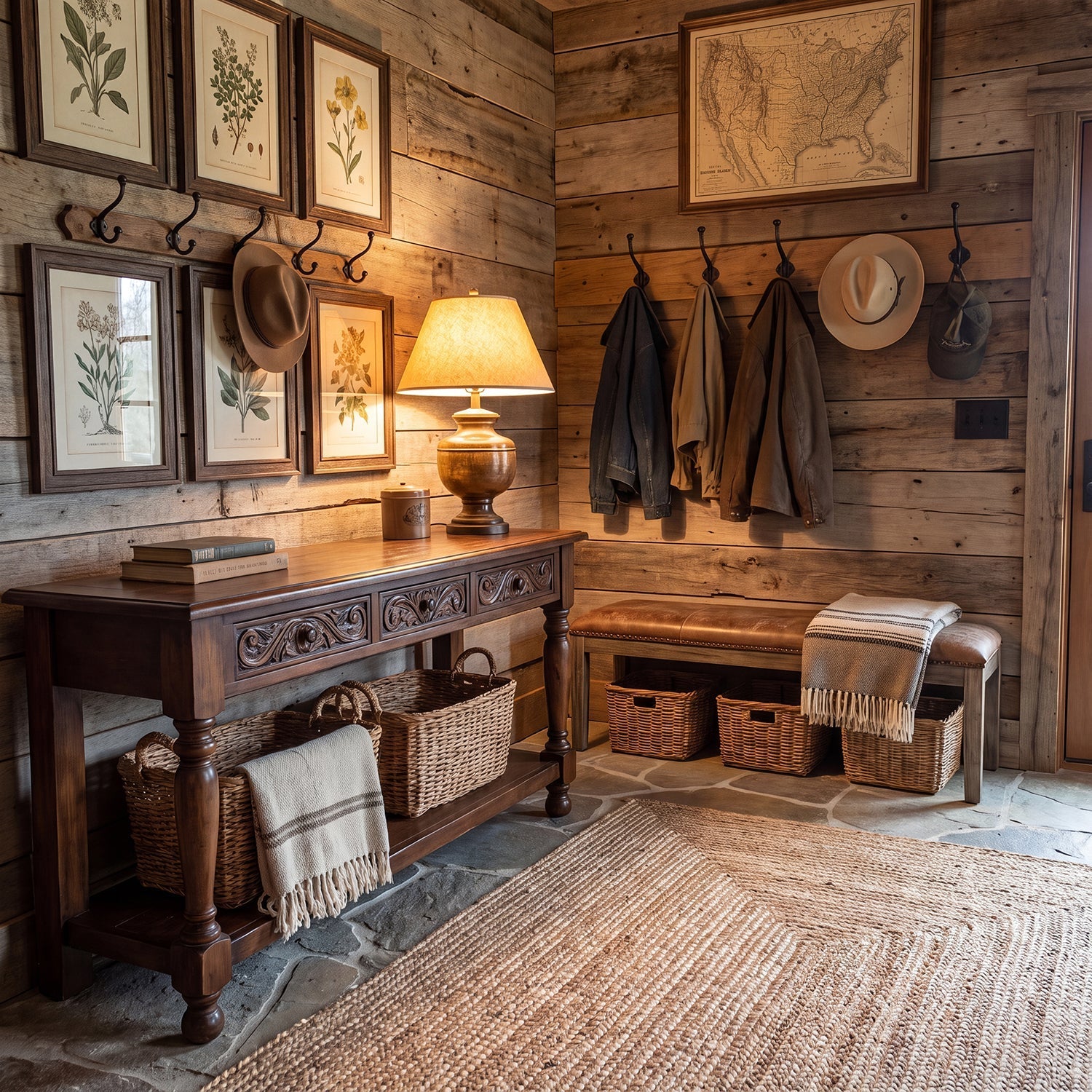 Refined Western home with useful consoles, swivel seating, benches, accent tables, storage furniture, and layered everyday function