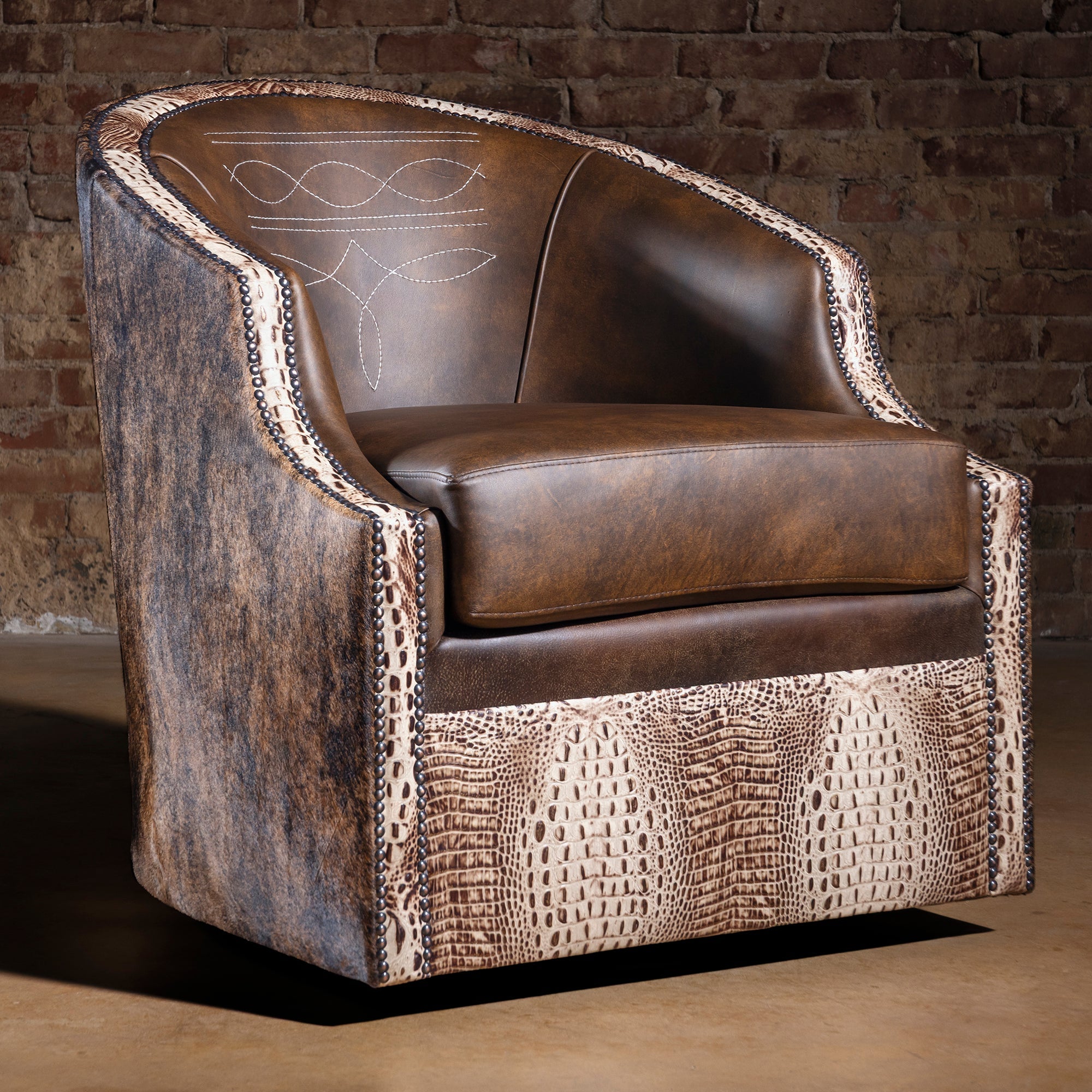 New arrivals in handcrafted Western furniture and décor, including leather benches, wood tables, and rustic home accents