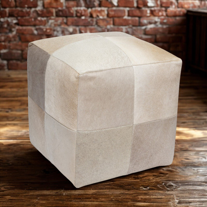 Champagne Cowhide Pouf