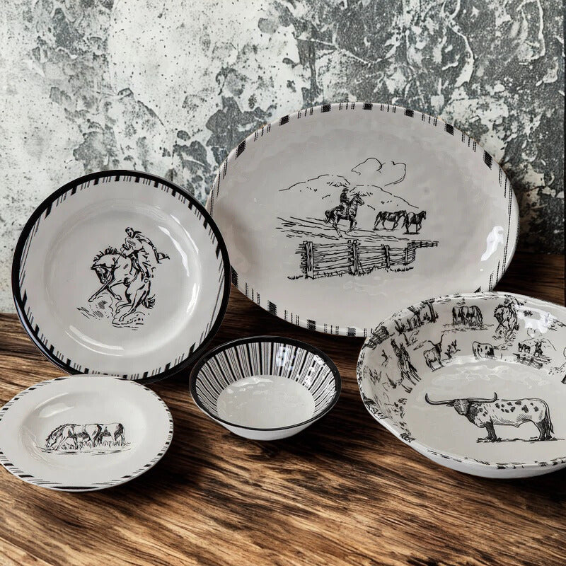 Ranch Black & White Melamine Dinner Set