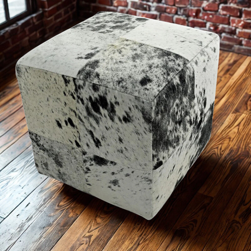 Black & White Salt & Pepper Cowhide Pouf