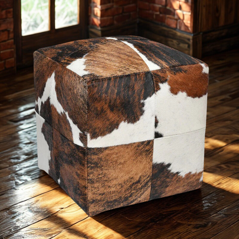 Tricolor Cowhide Pouf