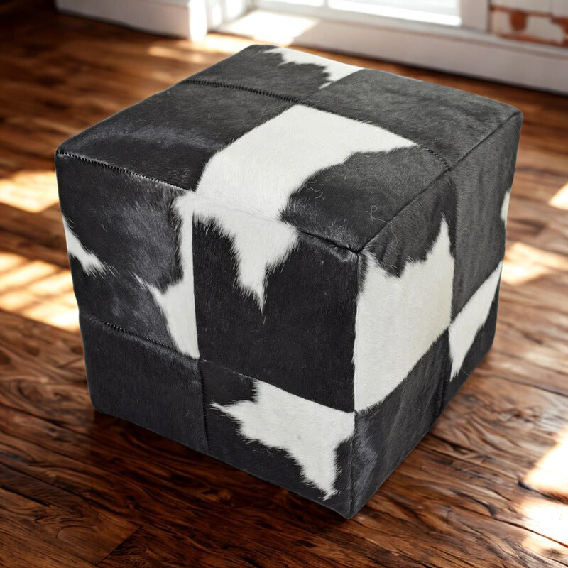 Black & White Cowhide Pouf