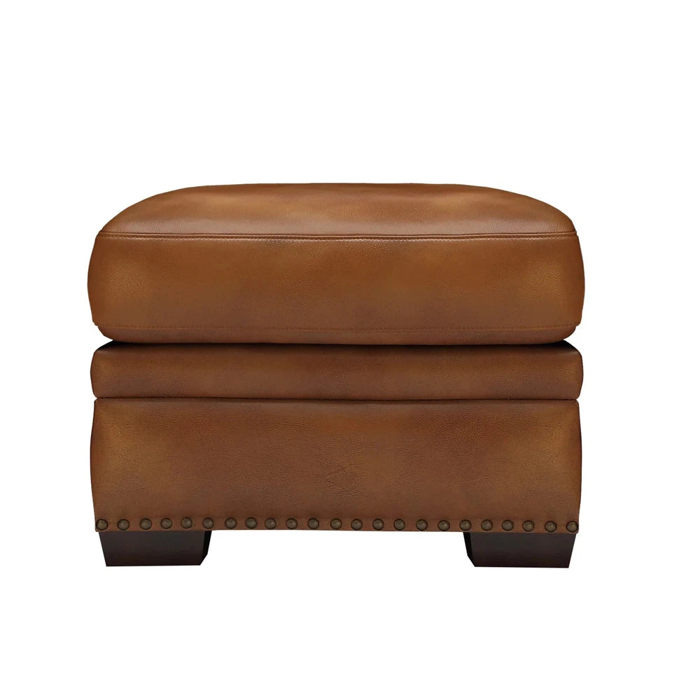 The Aledo Ottoman features a sturdy hardwood frame, with top grain leather upholstery for added durability and comfort.