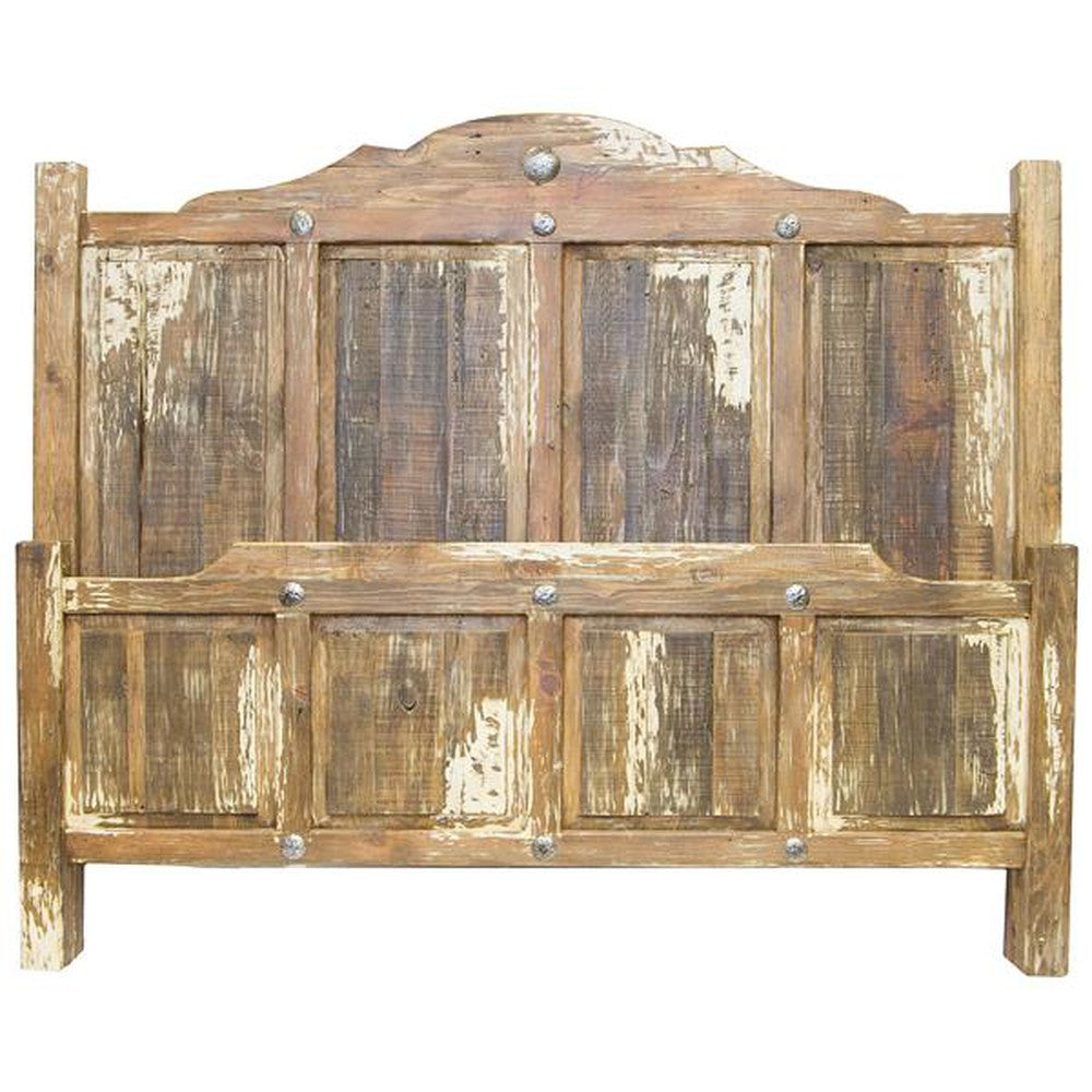 Antique White Wash Wood Bed Frame