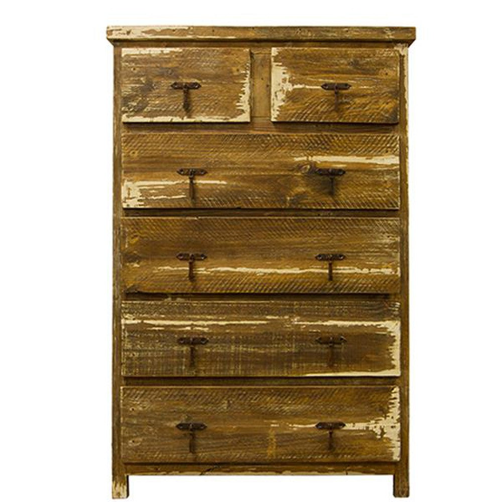 Rustic wooden dresser with six drawers and distressed finish