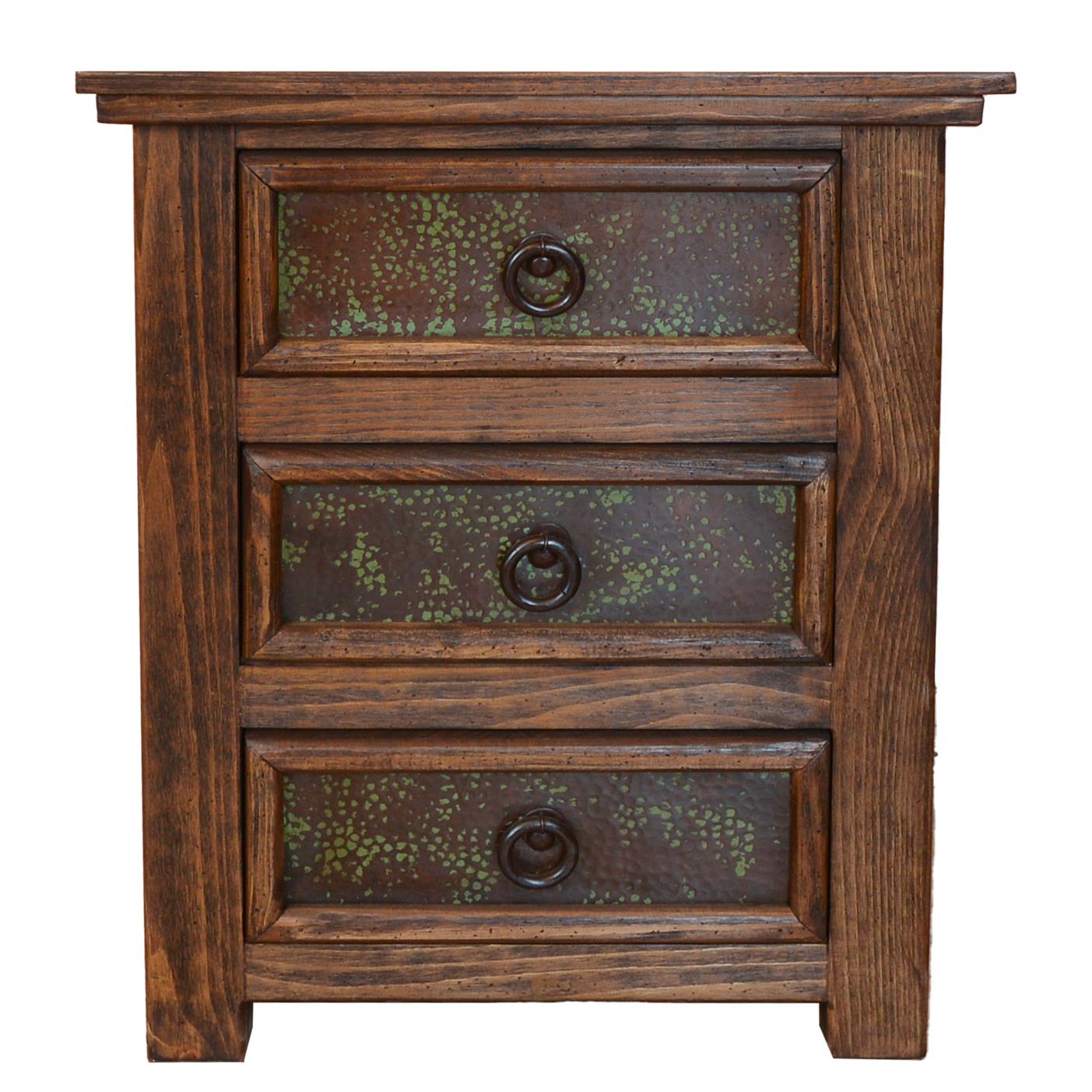 The Capital 3 Drawer Nightstand is the perfect addition to any bedroom. Constructed of reclaimed wood and hammered cooper panels, this nightstand will bring rustic elegance to any space. Durably constructed, it is built to last.