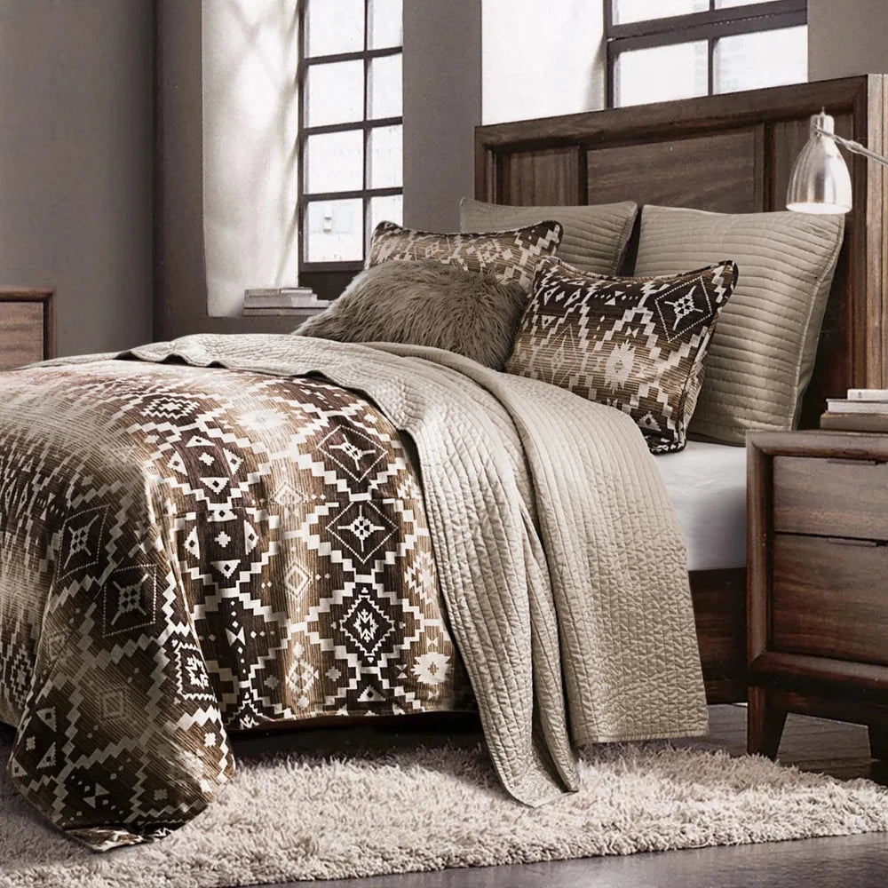 Experience the perfect balance of modern style and cozy comfort with the Chalet Aztec Comforter Set. With its luxuriously plush chenille and striking geometric design, it's sure to elevate any bedroom. This set features an earthy palette that blends well with various decor styles. Make a statement in any room with the Chalet Aztec Comforter Set.
