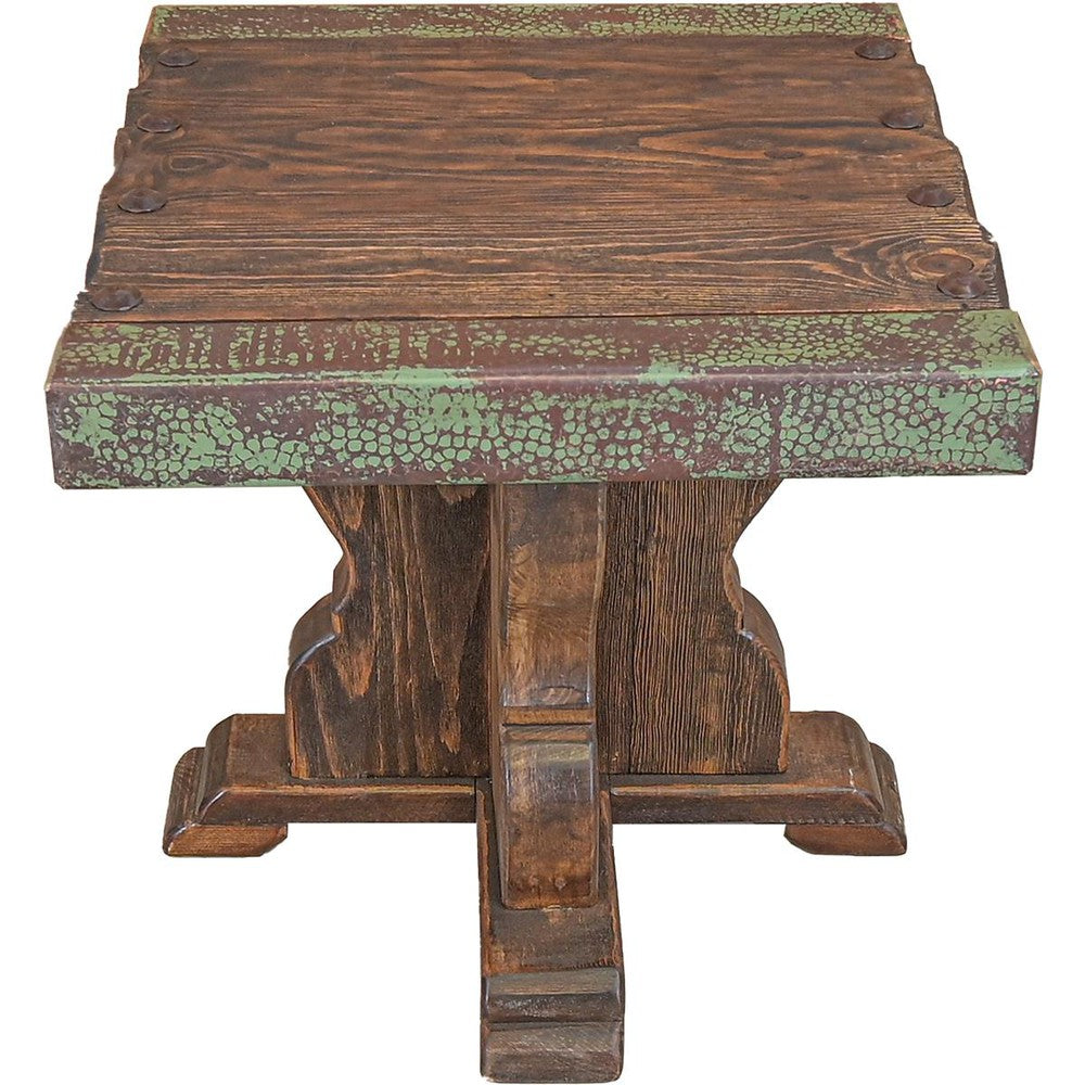 The Copper Canyon End Table is the perfect addition to any living room. Constructed from reclaimed wood and complemented by copper edged accents, this end table will add a hint of rustic sophistication to any space. The sturdy design makes it a durable piece for years to come.