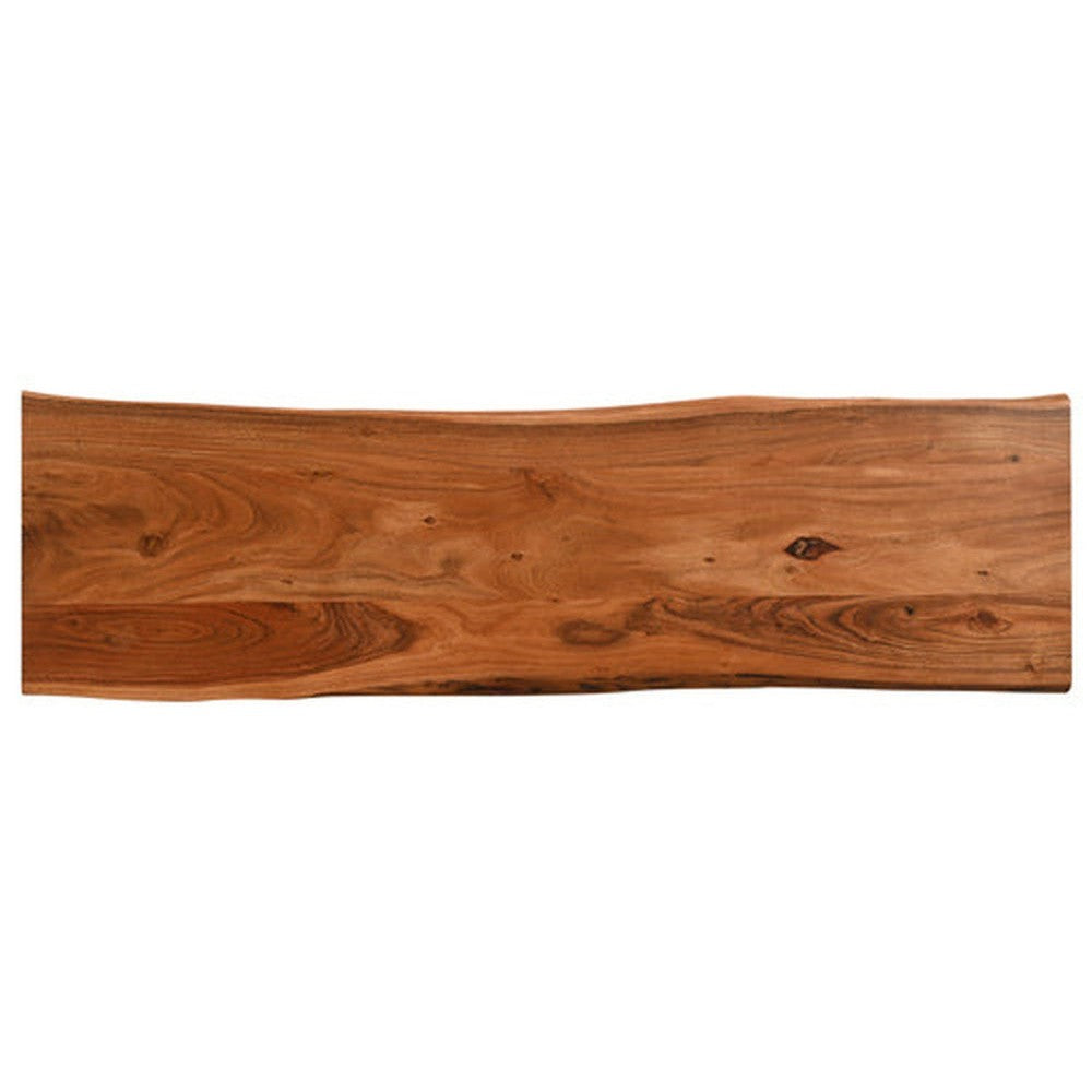 The Crestone Live Edge Sofa Table is a beautiful accent piece in any living area. Handcrafted from acacia wood, its rustic-style live edge adds character to the finished product. Add a touch of nature to your home and create a classic look with this timeless piece.