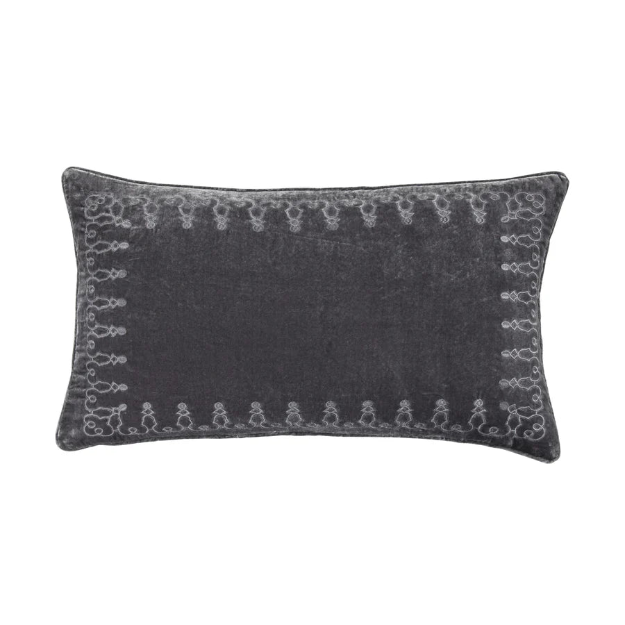 Stella Faux Silk Velvet Embroidered Lumbar Pillow