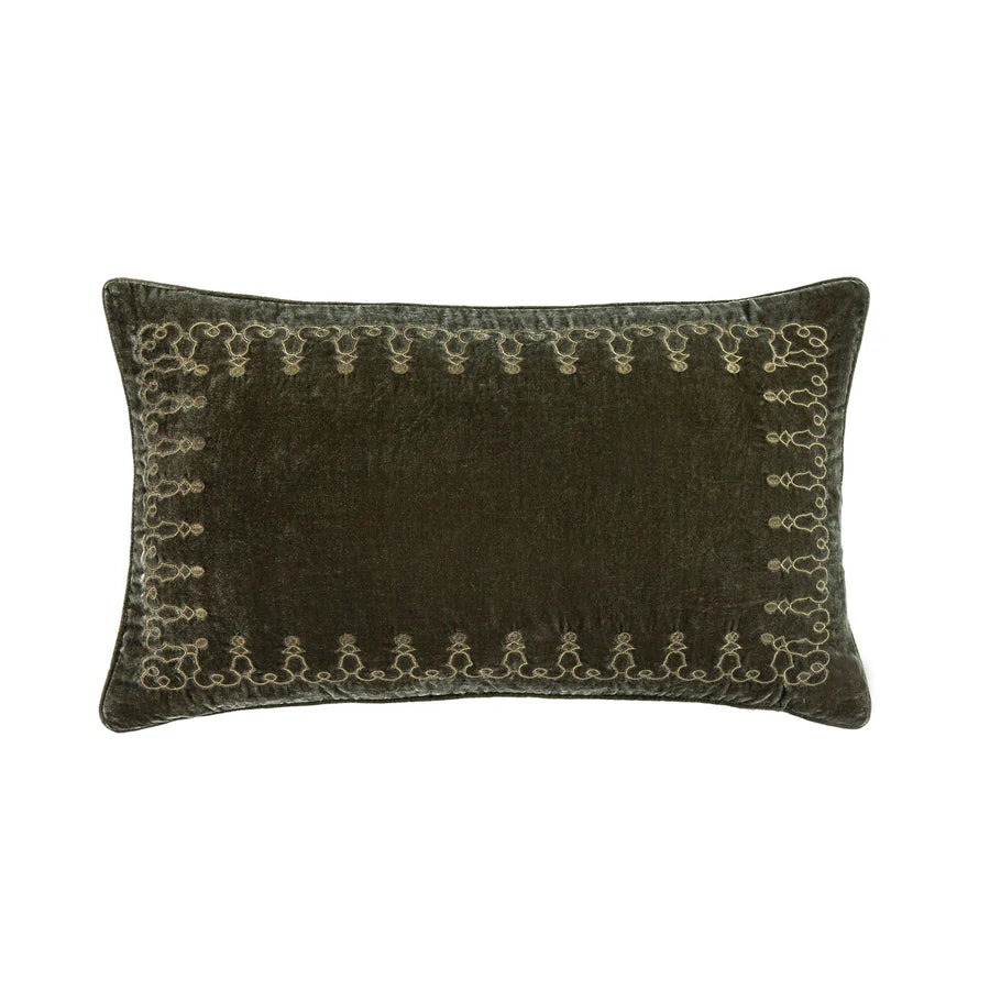 Stella Faux Silk Velvet Embroidered Lumbar Pillow