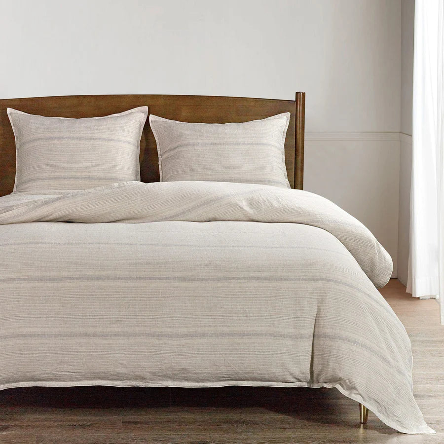 100% French Flax Linen Variegated Stripe Duvet Cover Set - Natural