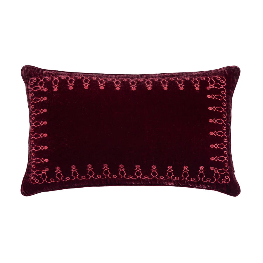 Stella Faux Silk Velvet Embroidered Lumbar Pillow