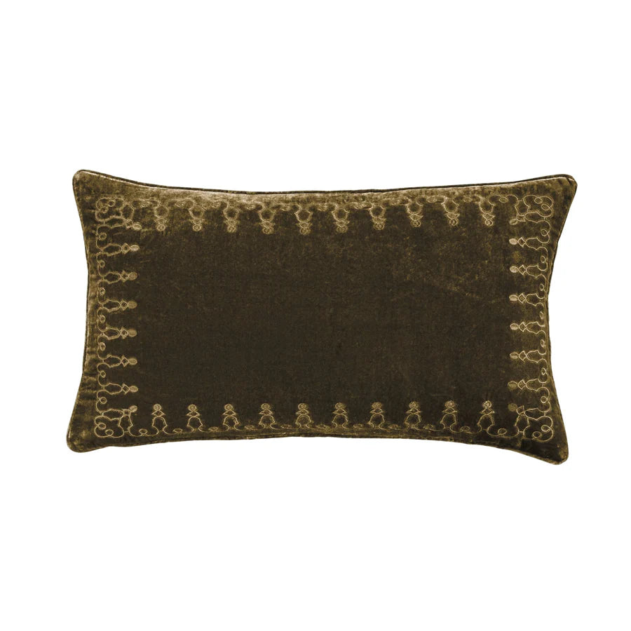 Stella Faux Silk Velvet Embroidered Lumbar Pillow