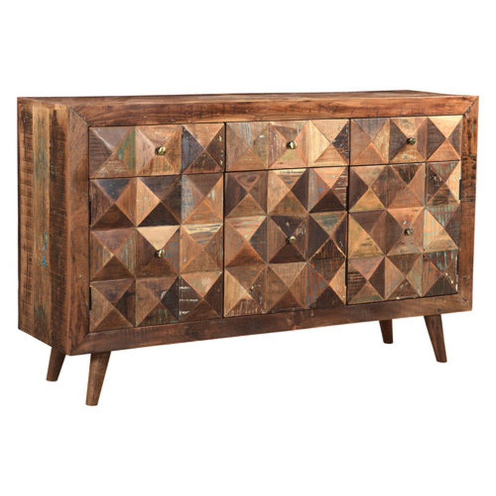 The Hill Country Sideboard 60" is perfect for bringing a touch of luxury and rustic charm to any living space. Featuring a striking geometric pattern and made from reclaimed wood, this sideboard will add character and style to any room.