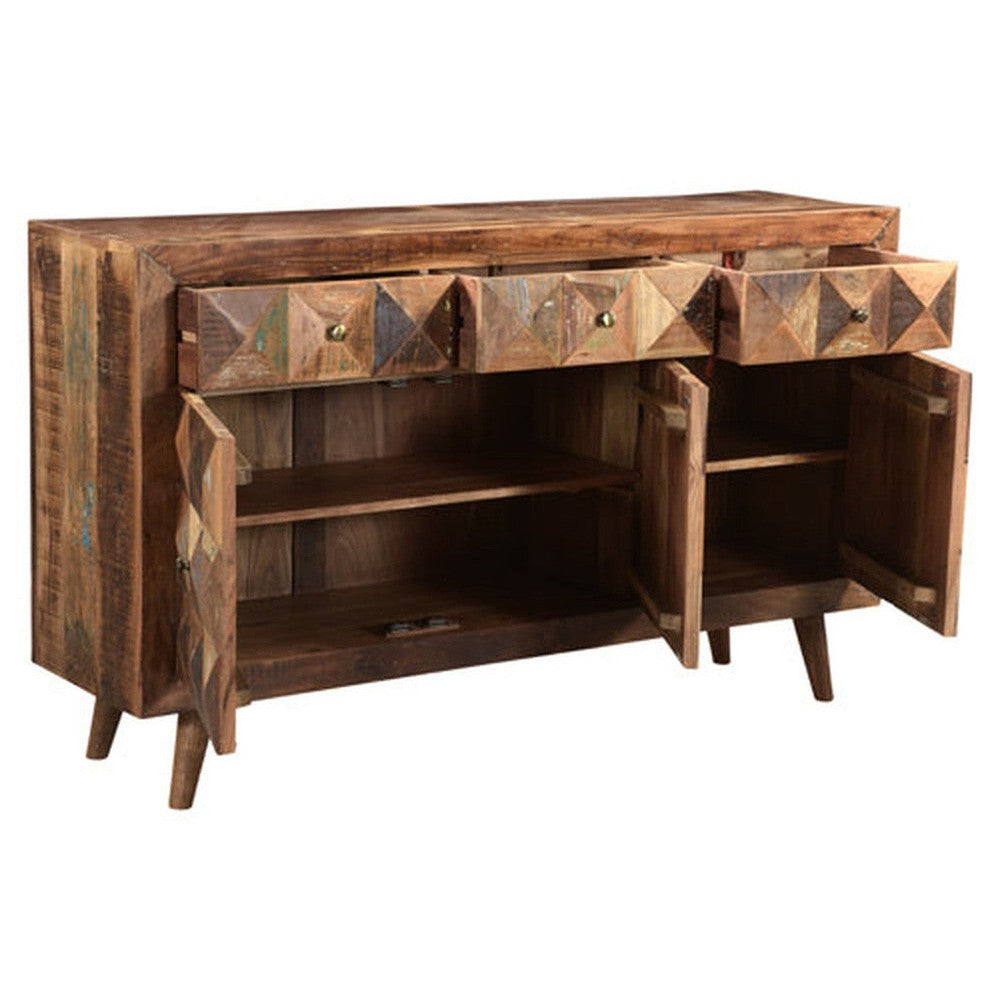 The Hill Country Sideboard 60" is perfect for bringing a touch of luxury and rustic charm to any living space. Featuring a striking geometric pattern and made from reclaimed wood, this sideboard will add character and style to any room.