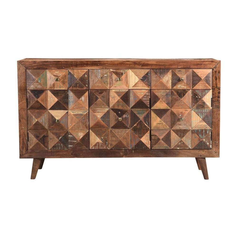 The Hill Country Sideboard 60" is perfect for bringing a touch of luxury and rustic charm to any living space. Featuring a striking geometric pattern and made from reclaimed wood, this sideboard will add character and style to any room.