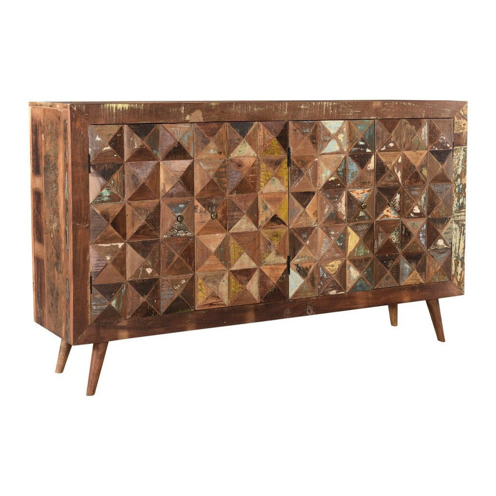 The Hill Country Sideboard 78" is a unique and eye-catching piece of furniture. Crafted from recycled wood, it features a geometric pattern and rustic finish that will add a distinctive touch to any room. It is the perfect combination of form and function.