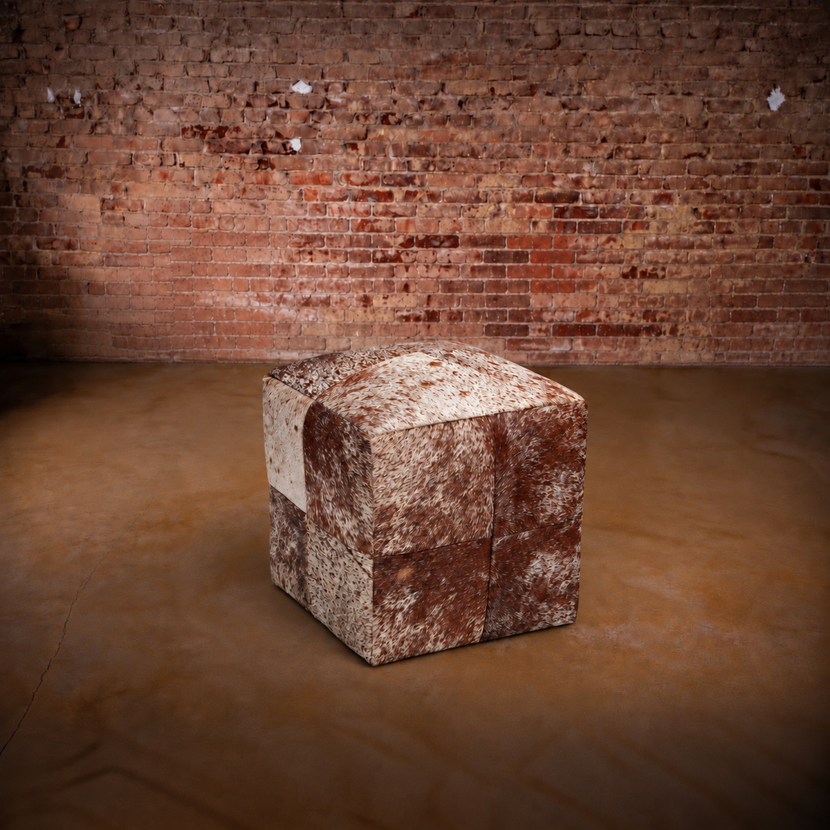 Brown & White Salt & Pepper Cowhide Pouf