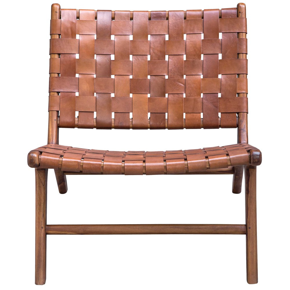 Our Plait Accent Chair is perfect for those looking to bring a mid-century modern flair to their home. Its sturdy teak wood frame, natural finish, and hand-woven cognac leather straps make a strong statement that is sure to enhance any living room. Its convenient 16" seat height makes it perfect for both short and tall users.