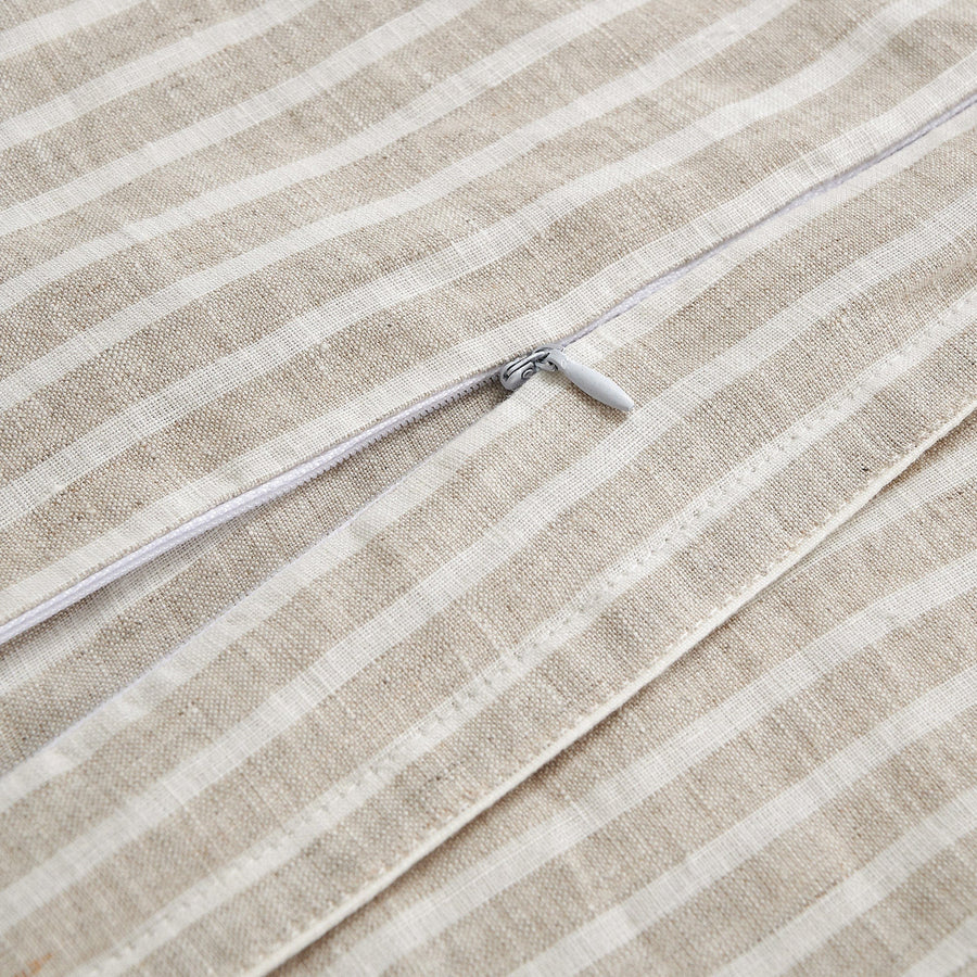 100% French Flax Linen Railroad Stripe Duvet Cover Set