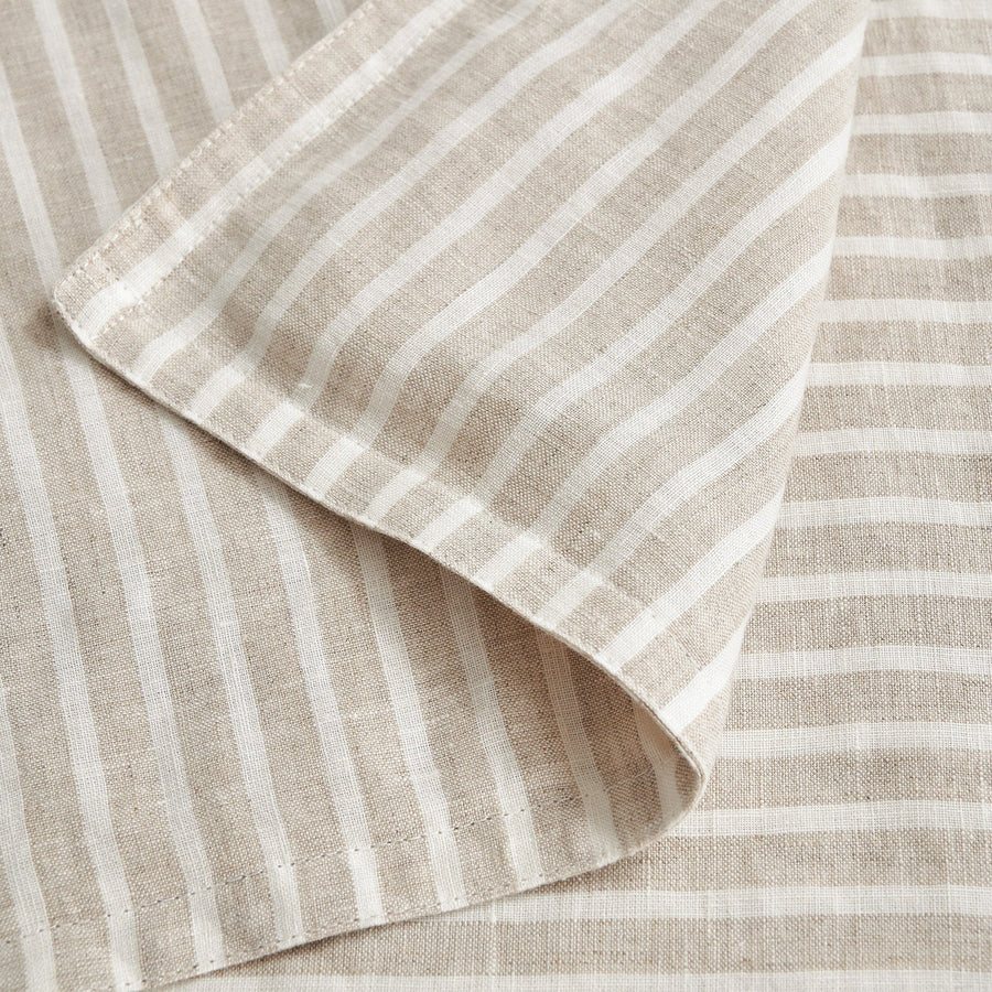 100% French Flax Linen Railroad Stripe Duvet Cover Set