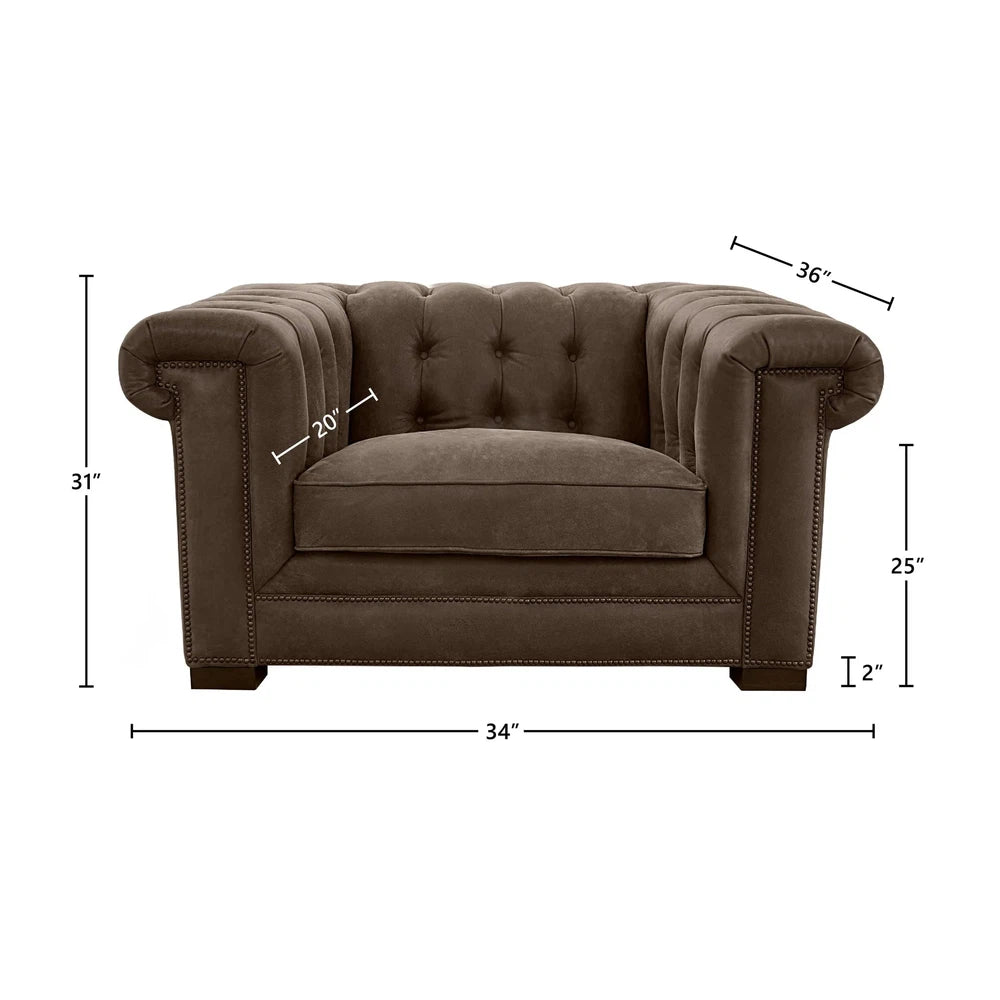 The Selleck Chair features a hardwood frame and a key panel arm to provide strength and support. Upholstered with top grain leather all over, it has a button tufted design and comes in either a western or modern style. Providing both superior style and comfort, this chair is the ideal choice for any living space.