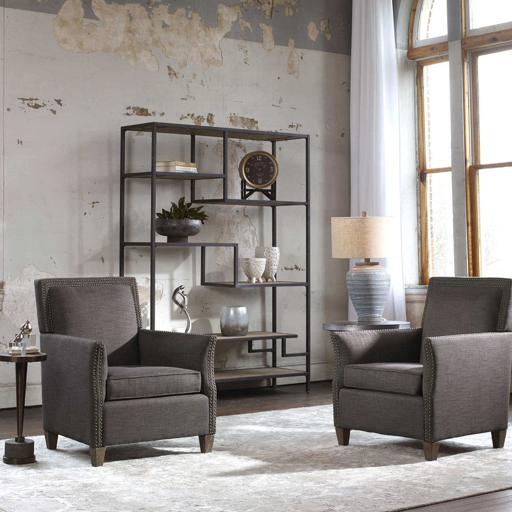 The Sherwin Bookshelf offers classic, vintage-inspired style with its aged black iron framing and multi-level, staggered shelving. Using reclaimed pine, the solid wood construction adds to its authentic character. Its unique design allows you to showcase your items in a variety of ways, ensuring all eyes are drawn to your decor.