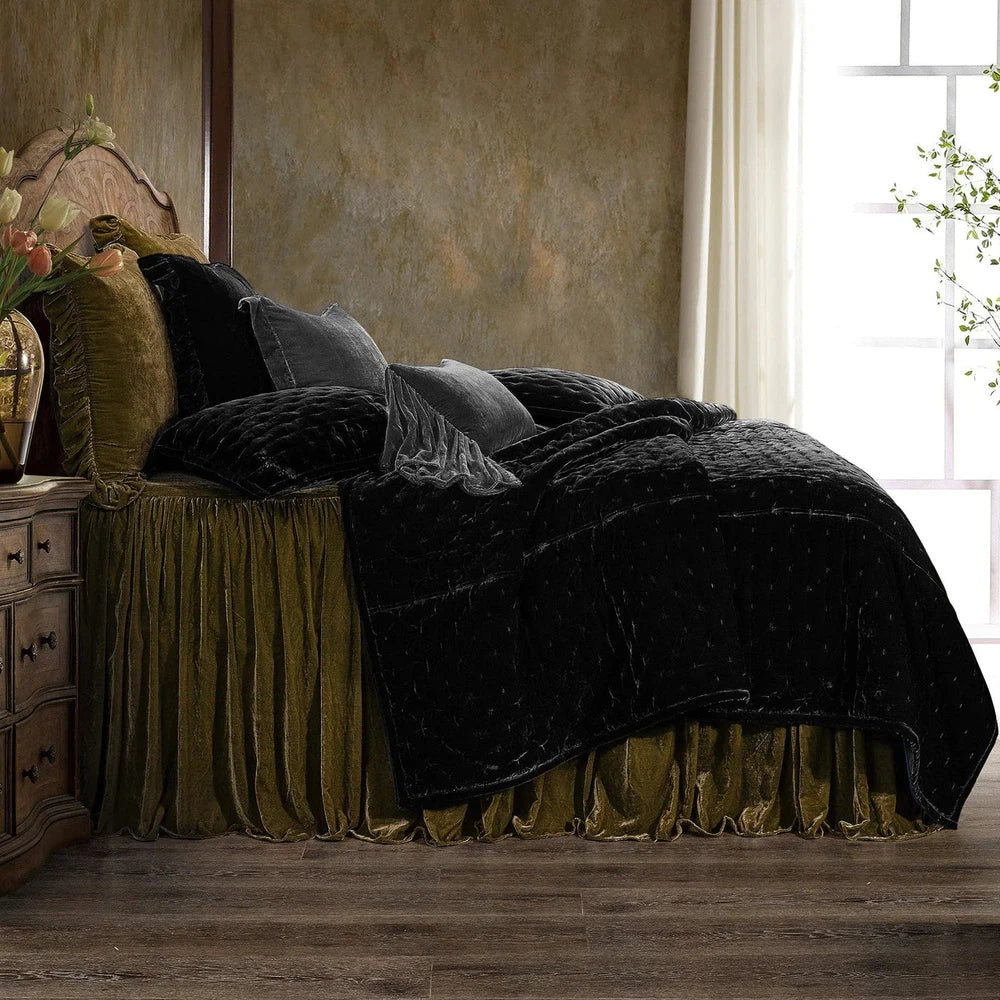 Our Stella Velvet Bedspread Set is crafted with premium faux silk velvet for luxurious softness and a lustrous glow. The sophisticated drape adds an elegant, inviting touch to any bedroom decor, and is available in a variety of neutral and jewel tones. Transform your sleeping sanctuary with its plush comfort and warmth.