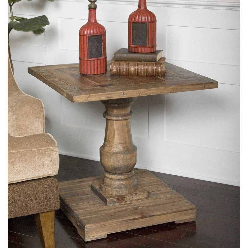 The Stratford End Table is a beautifully crafted piece that will last for years. It is solidly constructed of salvaged fir lumber and hand-turned balusters, designed to handle temperature and humidity changes and developing a unique distressed patina. Its stony natural wash finish ensures it will bring character to any home.