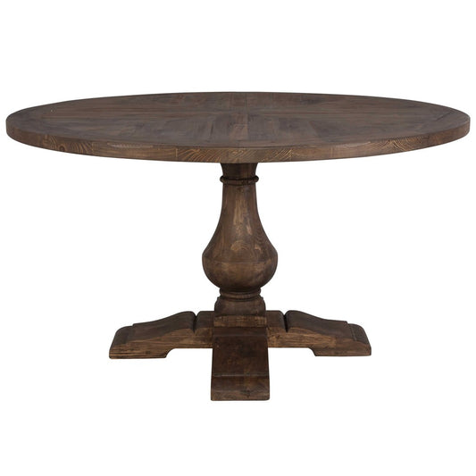 The Stratford Round Dining Table is a stunning centerpiece for any room. Crafted from 100% reclaimed lumber, it features a stony gray wash that highlights the natural grain and distressings. Its solid wood construction provides durability, and its ability to move with temperature and humidity changes brings character and authenticity to any space.