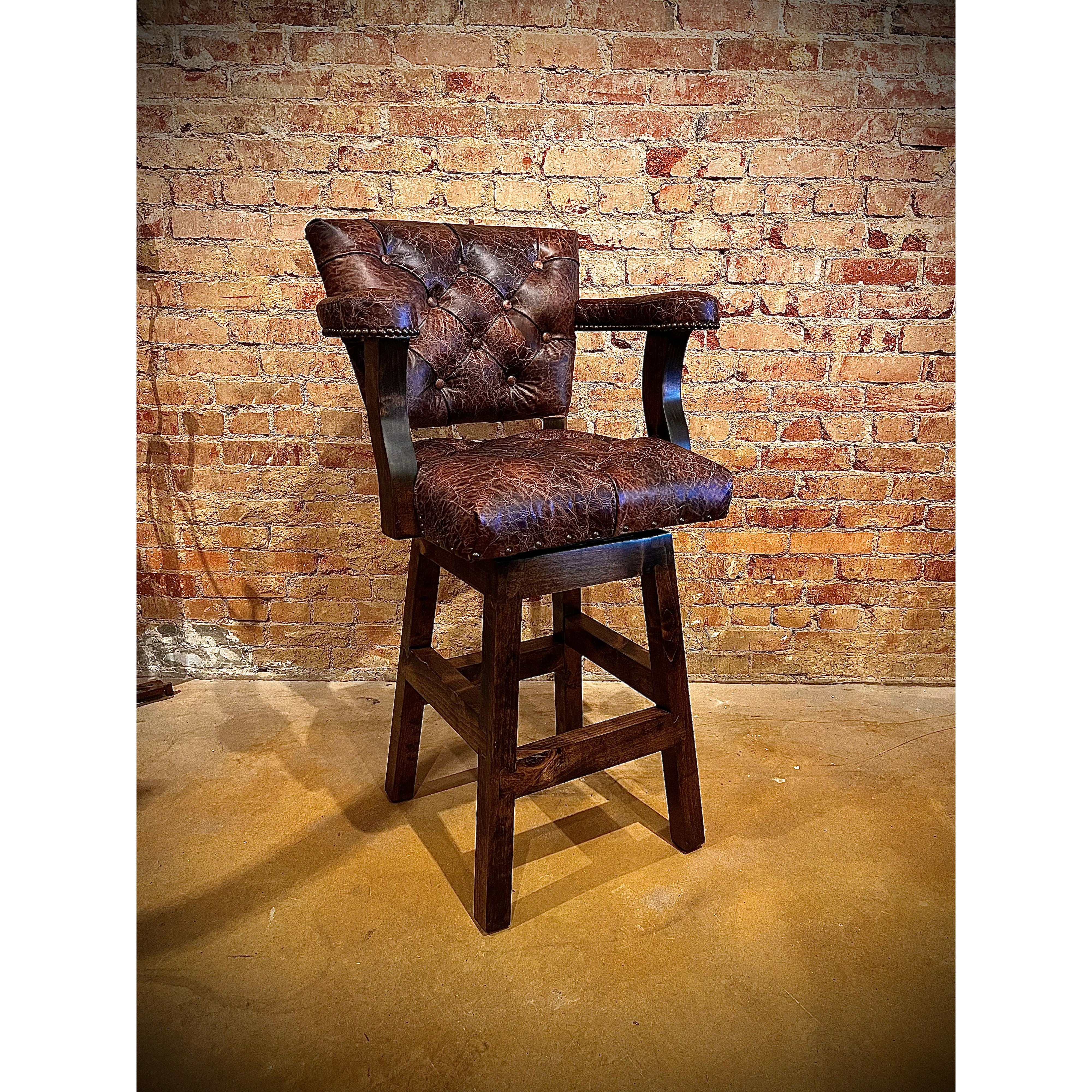 Crafted with genuine top grain leather, the Sunset Chisum Barstool offers a comfortable seating option with a touch of western charm. Perfect for any living or dining space, this barstool provides both style and comfort.