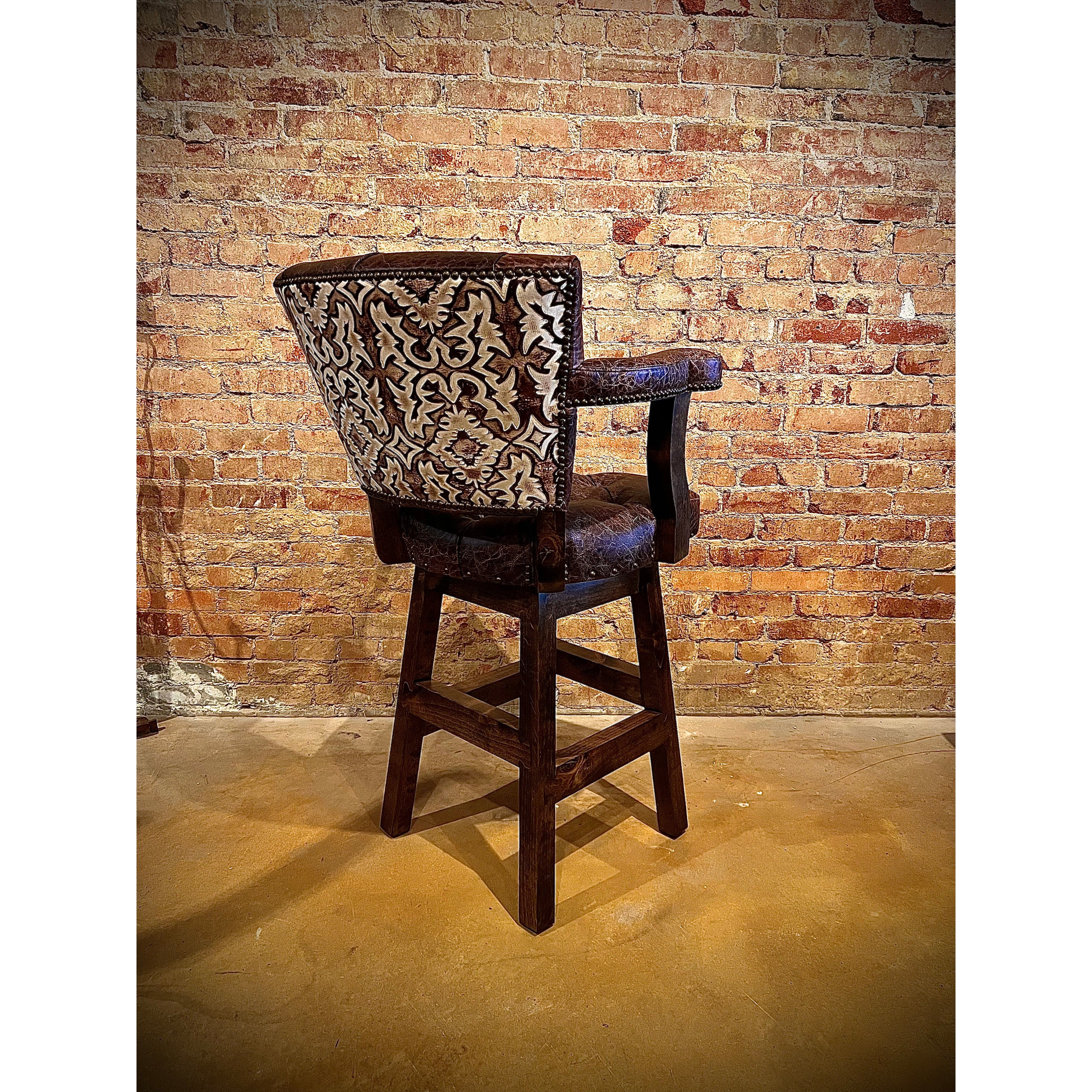 Crafted with genuine top grain leather, the Sunset Chisum Barstool offers a comfortable seating option with a touch of western charm. Perfect for any living or dining space, this barstool provides both style and comfort.