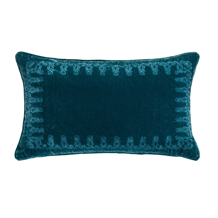 Stella Faux Silk Velvet Embroidered Lumbar Pillow