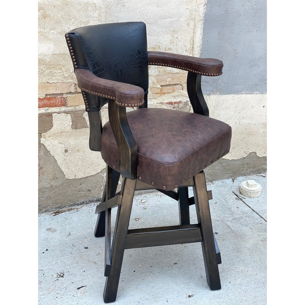 This stylish swivel stool is crafted with top grain leather and embossed croc, offering a classic, luxurious look. Available with arms or armless, it's the perfect stylish addition to any room.