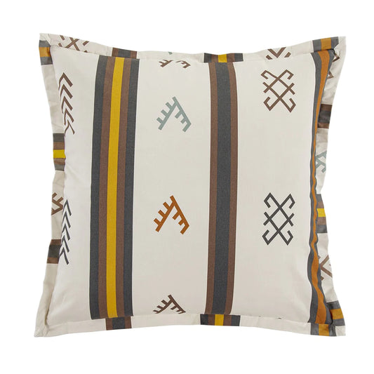 Unify your space with the Toluca Euro Sham, featuring a modern combination of traditional cattle branding symbols and earth-tone geometric motifs on a vintage white backdrop. This durable cotton canvas sham is ideal for creating a rustic or Southwestern look in your bedroom.