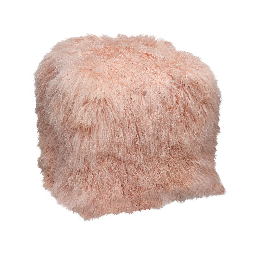 This Tibetan Lamb Pouf is a luxurious, solid wood cube wrapped in plush foam and soft tibetan lamb, perfect for extra seating in a living room or as a vanity stool. Its versatility makes it a great addition to any home. It can also be used as an ottoman!