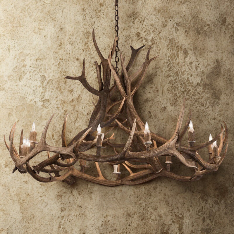 12 Light Elk Wagon Wheel Antler Chandelier