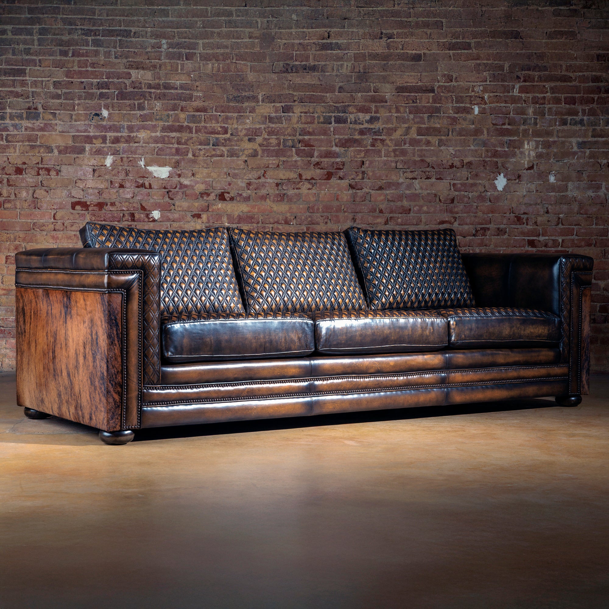 Cattle Baron Western Quilted Leather Sofa – Leather & Cowhide 
