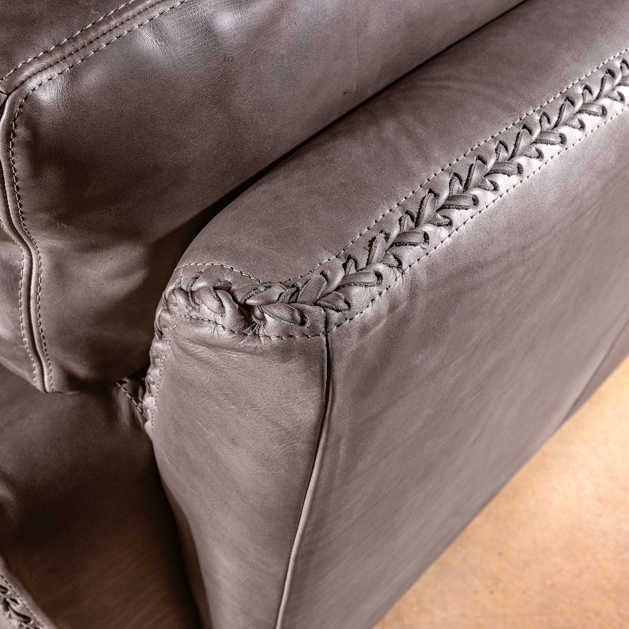 Rear stitching detail on the Cortez Leather Sofa