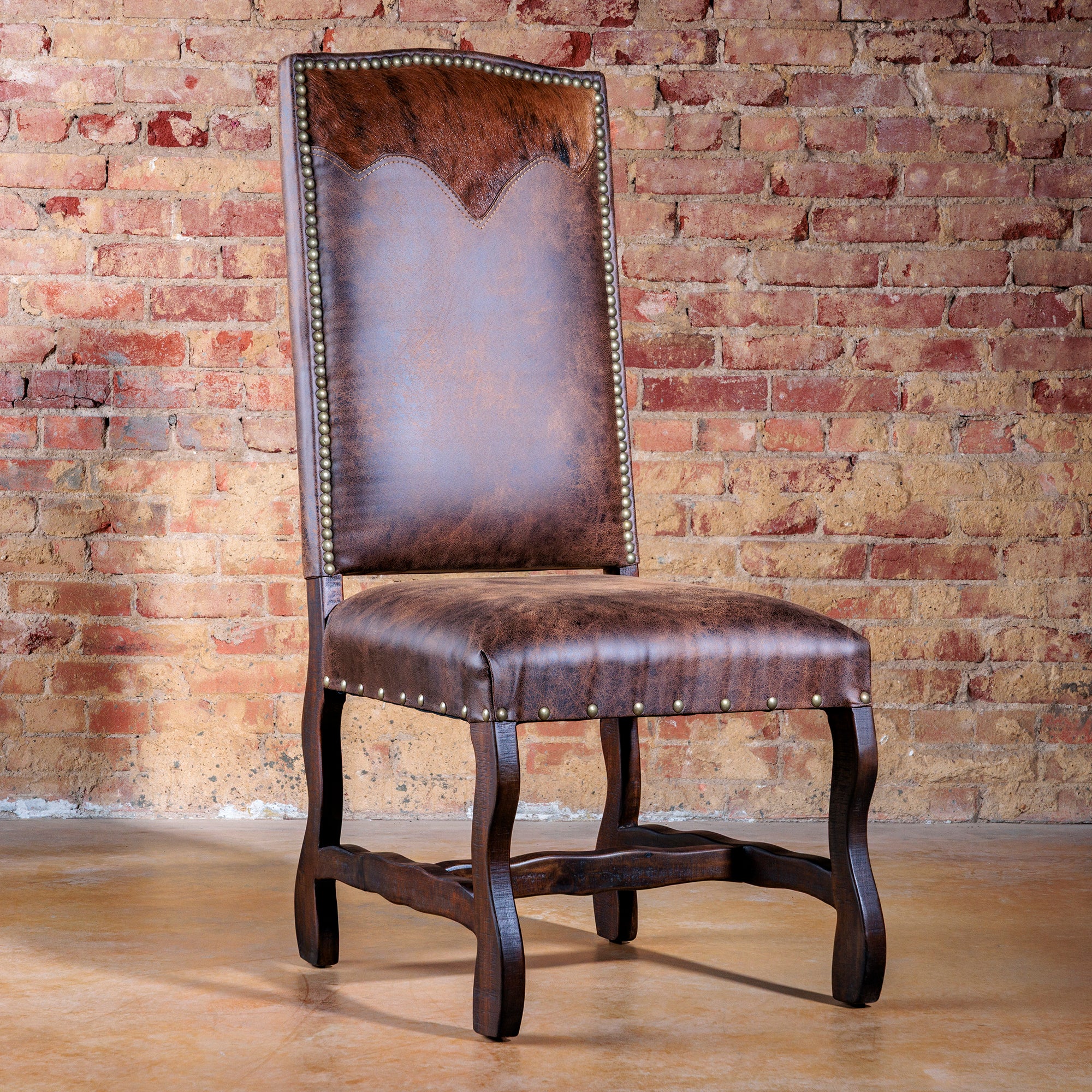 high end western leather and cowhide dining chair