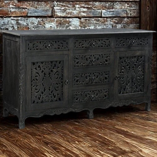 Arabella (2 Door 6 Drawer) Distressed Black Mango Wood Console