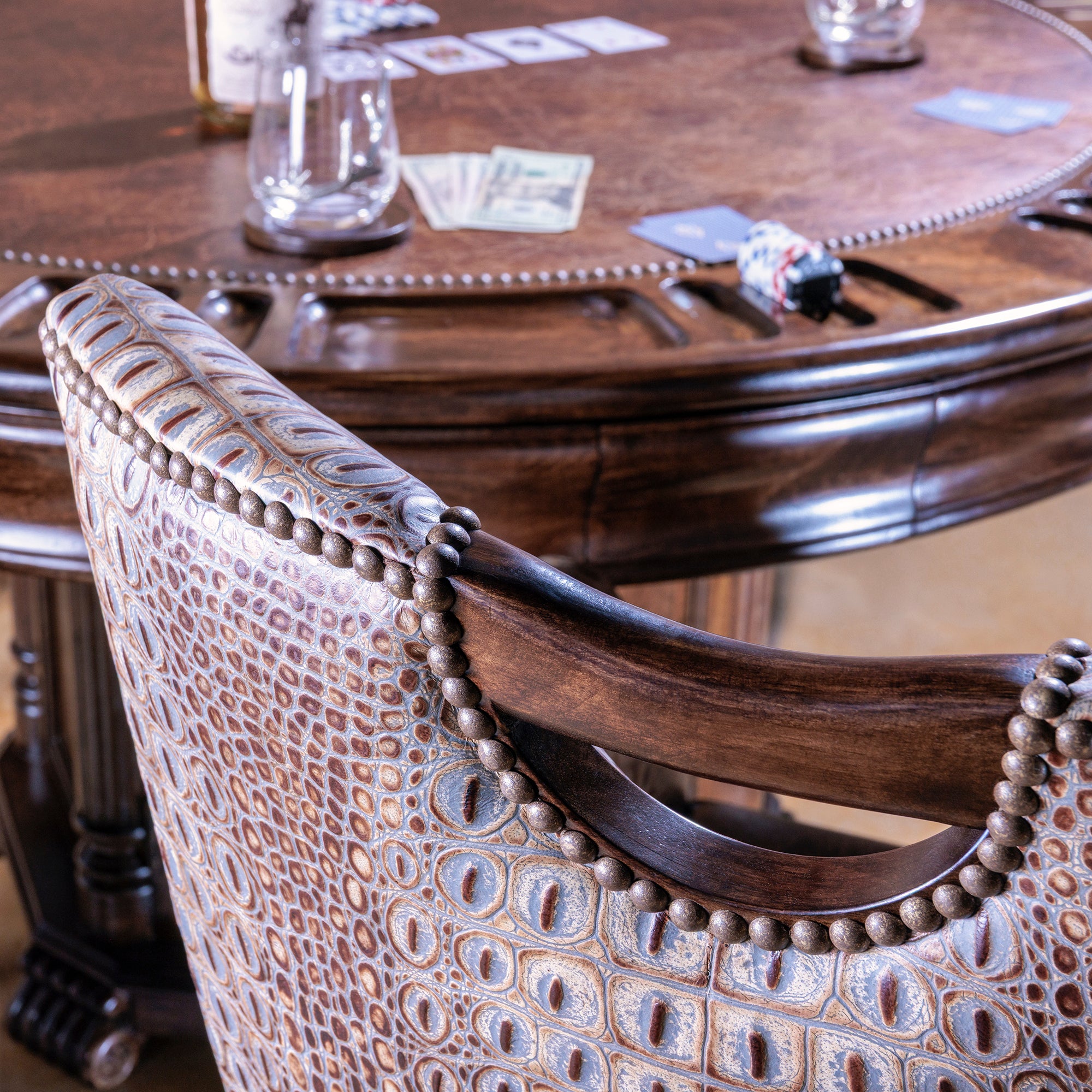The Gambler’s Mark Western Poker Chair in embossed top-grain croc leather