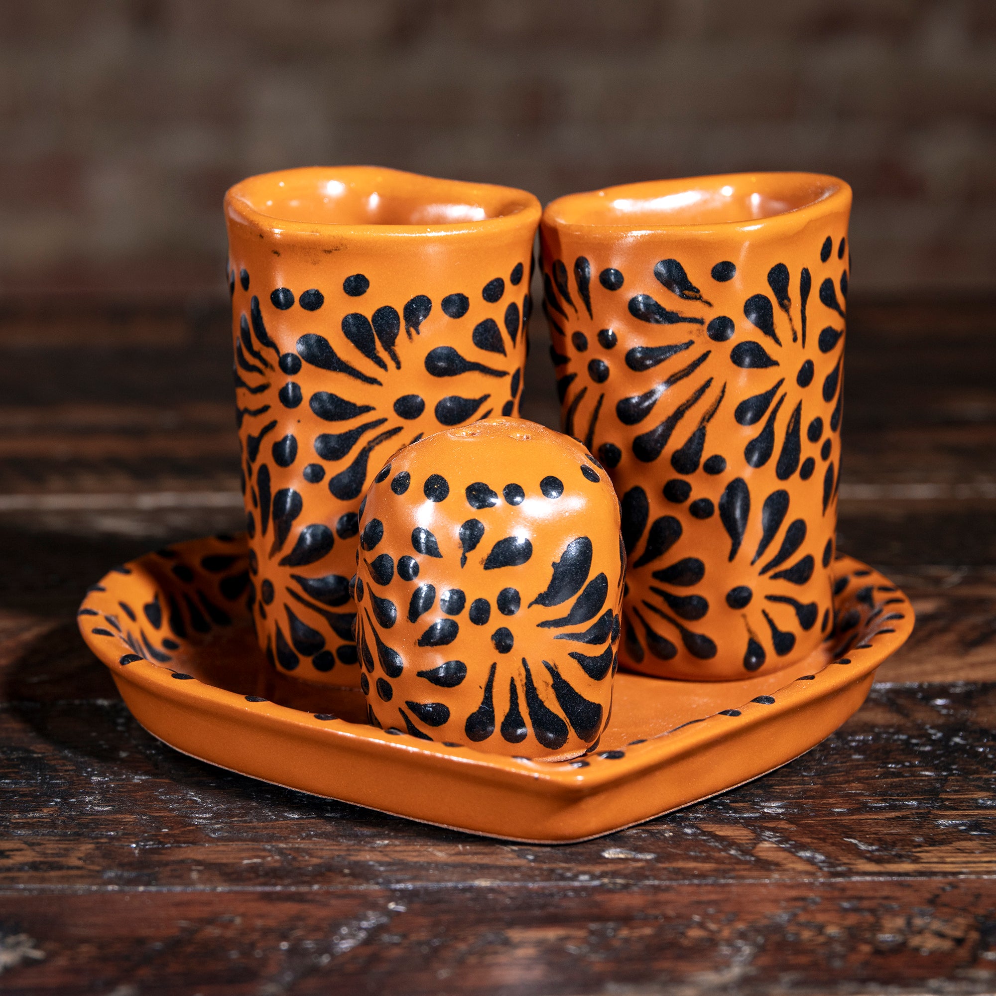 Hand-painted Western ceramic shot glass set from Into The West — rustic barware gift under $100.