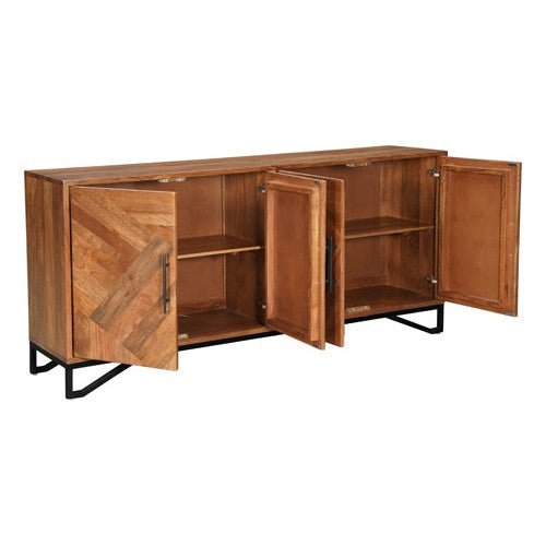 Expertly crafted from a combination of Mango and Acacia wood, the Harper 4 Door Sideboard adds a touch of rustic elegance to any space. Its stunning pecan brown color and sleek metal legs make it a versatile and functional addition to your home. With four spacious doors, this sideboard provides ample storage for all your essentials.