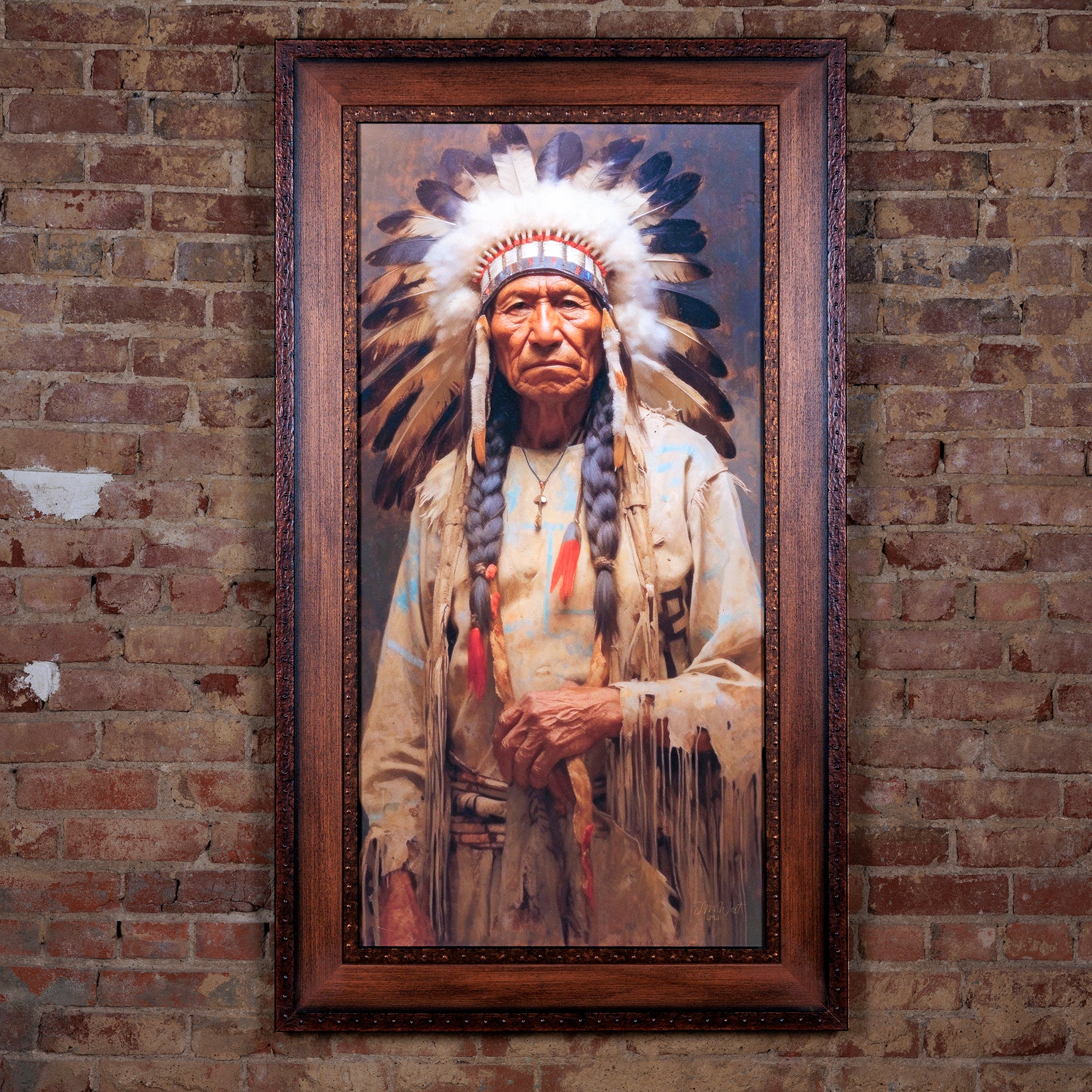 western oil painting of an indian chief by Jay Ward