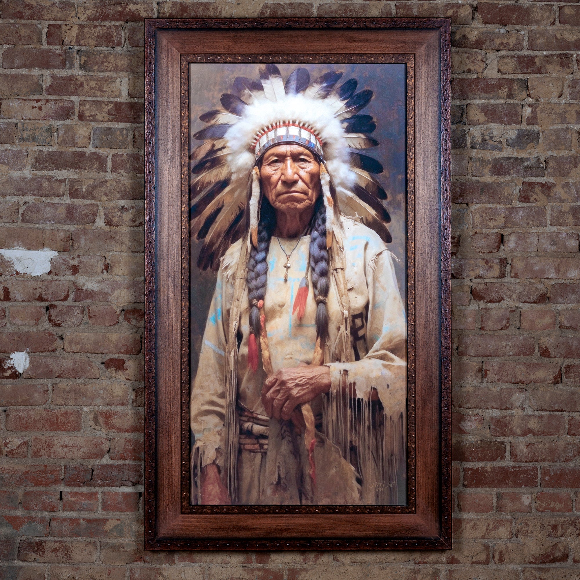 western oil painting of an indian chief by J.M. West