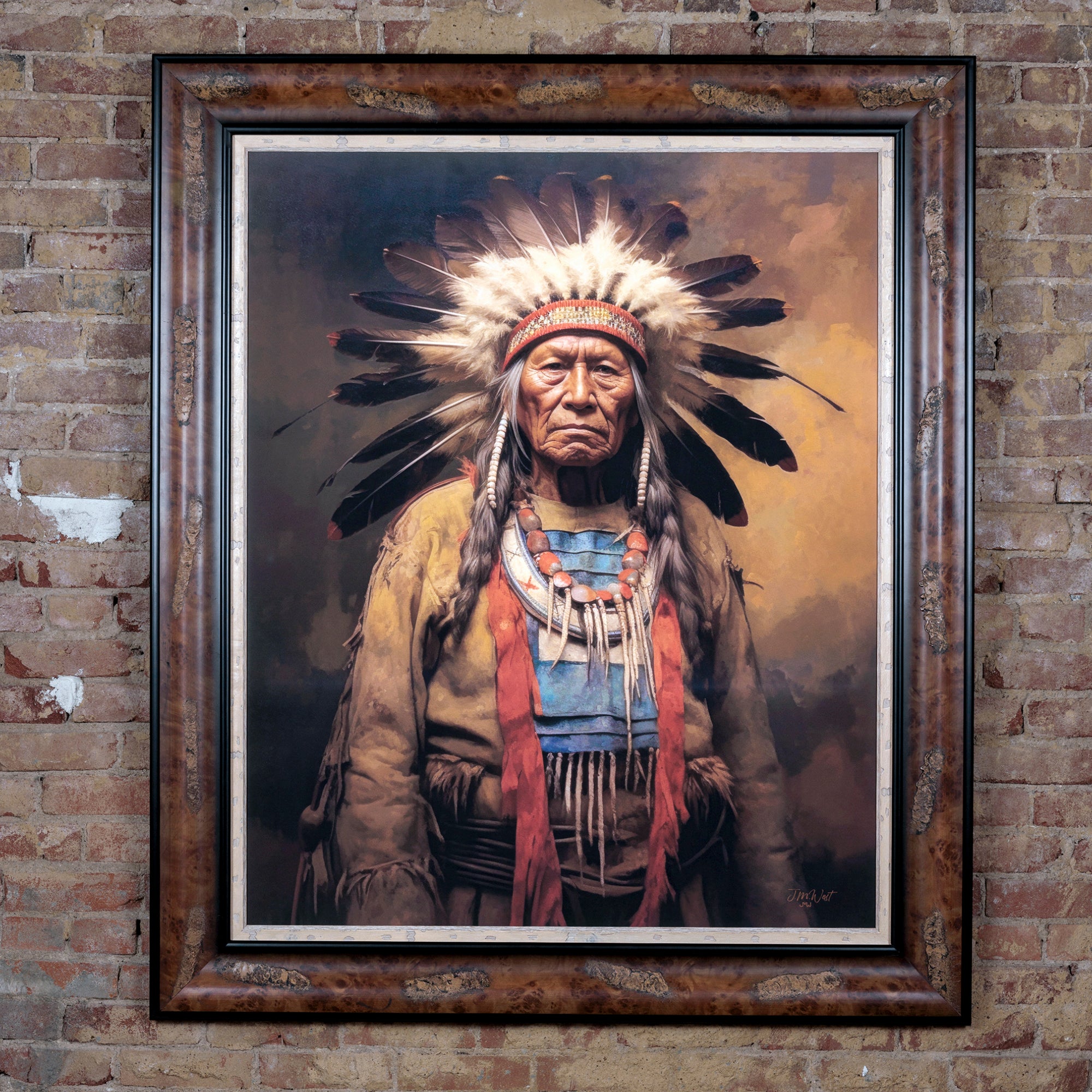 western oil painting of an indian chief by jay ward