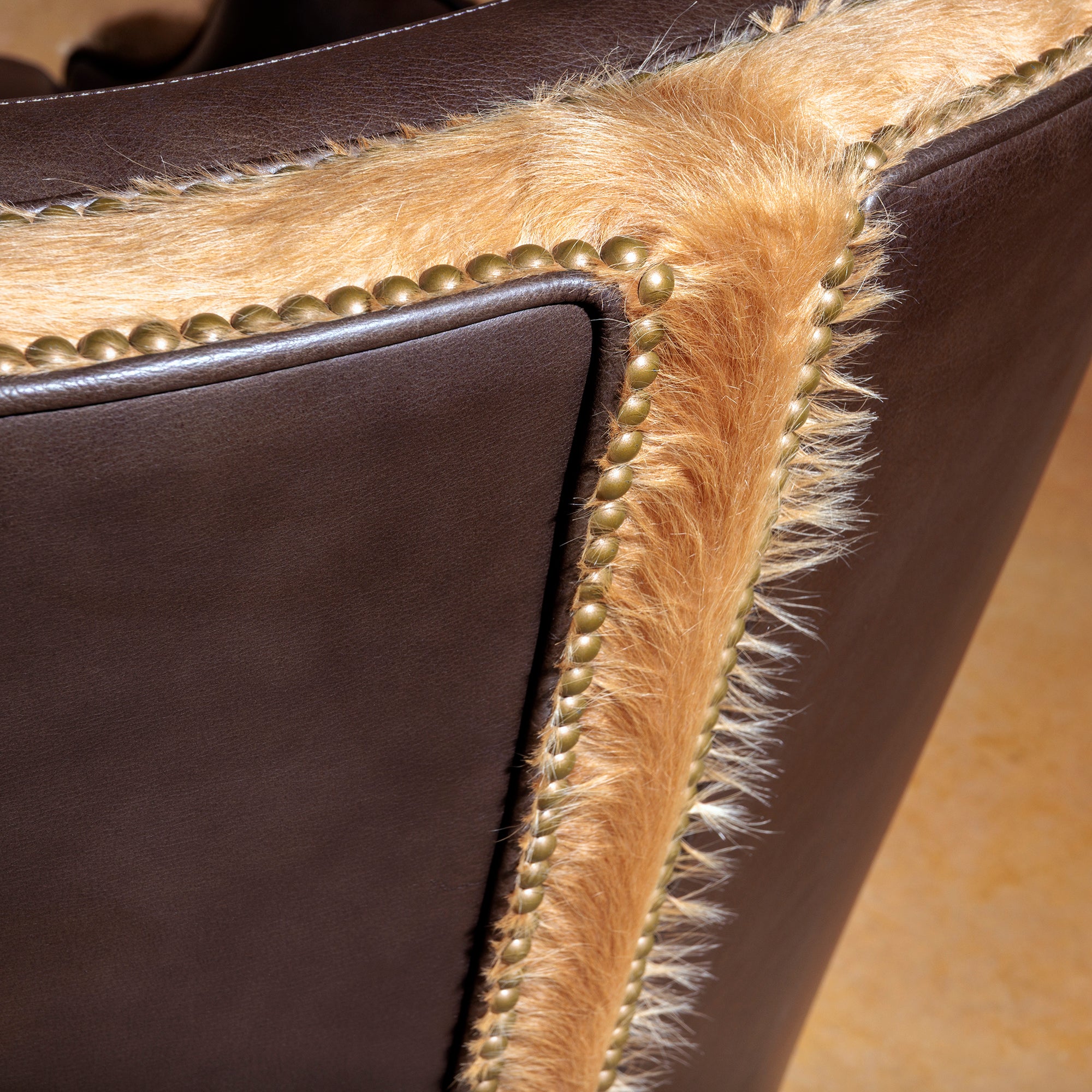 Close-up of contrasting axis hide and leather textures